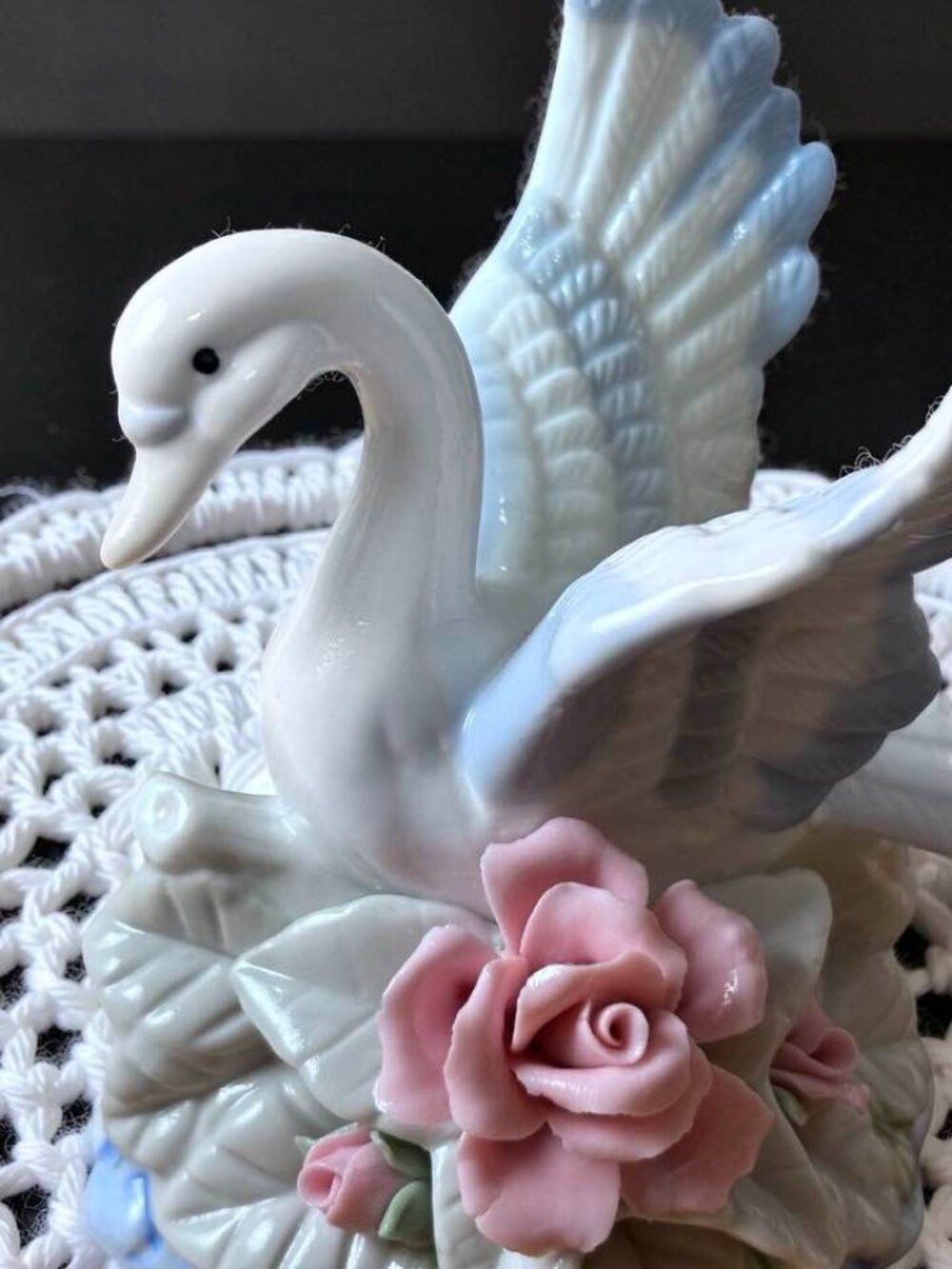 Porcelain Swan Figurine With Pink Roses & Blue Accents By Ks Collection - 5" X 3 - Picture 2 of 5